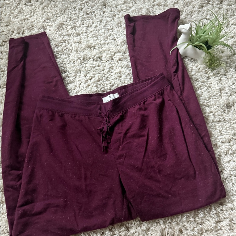 Karen Neuburger Burgundy lace up wide leg sweatpants with drawstring waist